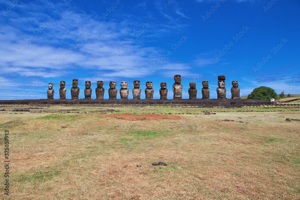 Rapa Nui. The statue Moai in Ahu Tongariki on Easter Island, Chile