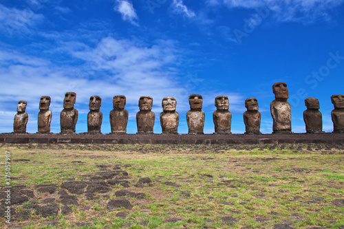 Rapa Nui. The statue Moai in Ahu Tongariki on Easter Island, Chile