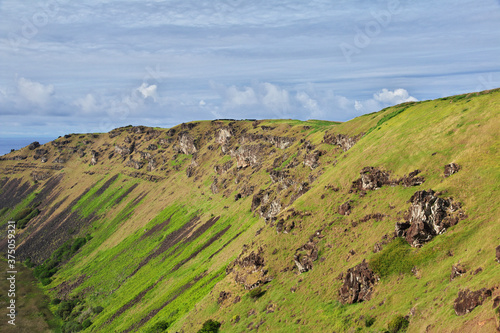 Crater of Rano Kau volcano in Rapa Nui, Easter Island, Chile