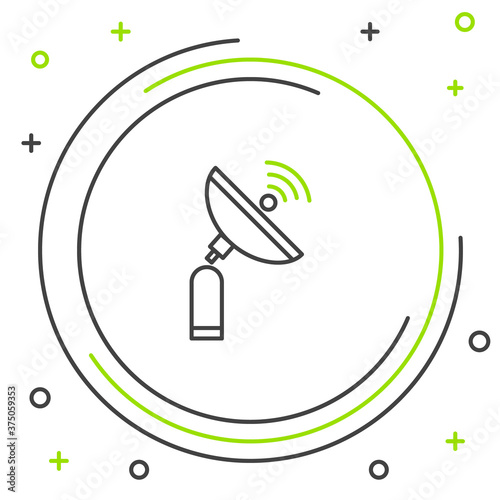 Line Radar icon isolated on white background. Search system. Satellite sign. Colorful outline concept. Vector.