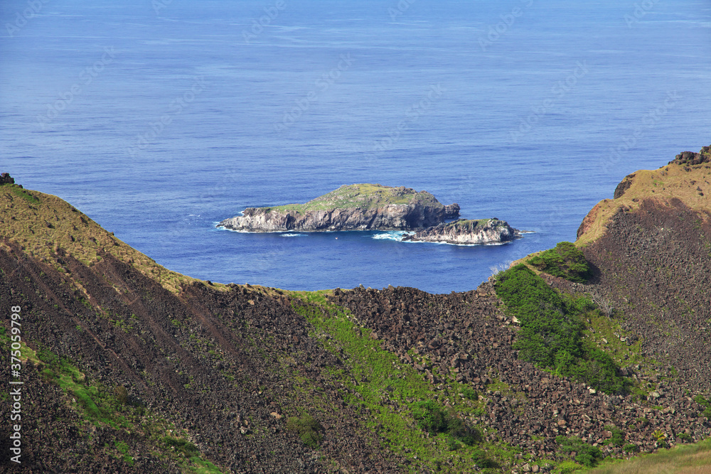 Crater of Rano Kau volcano in Rapa Nui, Easter Island, Chile