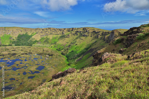 Crater of Rano Kau volcano in Rapa Nui, Easter Island, Chile © Sergey