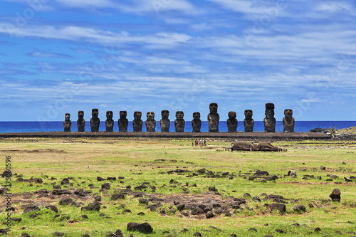 Rapa Nui. The statue Moai in Ahu Tongariki on Easter Island, Chile