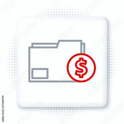 Line Finance document folder icon isolated on white background. Paper bank document with dollar coin for invoice or bill concept. Colorful outline concept. Vector.