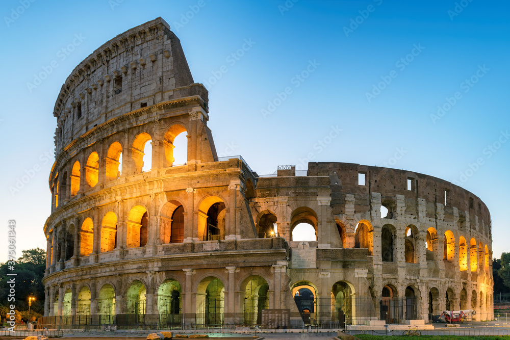 Roman Colosseum at sunrise in Rome, Italy,