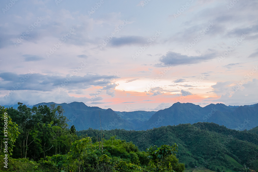 Fototapeta premium Sunset Mountain on blue sky