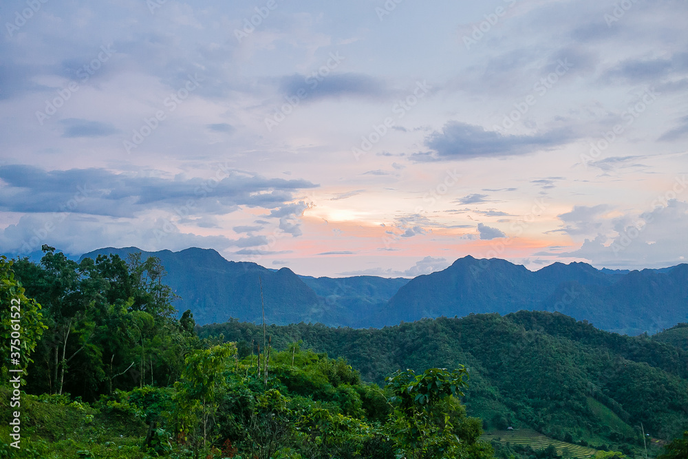 Sunset Mountain on blue sky