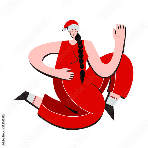 Woman dressed as Santa Claus. Illustration for web and mobile design. Flat cartoon vector illustration.