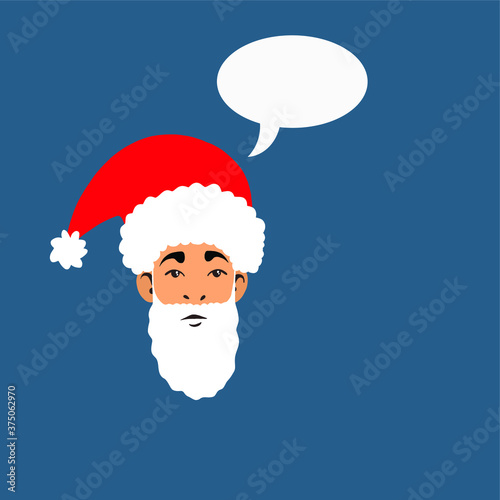 Santa portrait with bubble and place for your text. Cartoon flat vector illustration