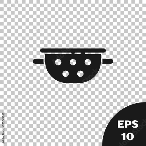 Black Kitchen colander icon isolated on transparent background. Cooking utensil. Cutlery sign. Vector.