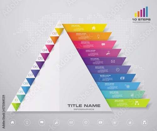 10 steps pyramid with free space for text on each level. infographics, presentations or advertising. EPS10.	