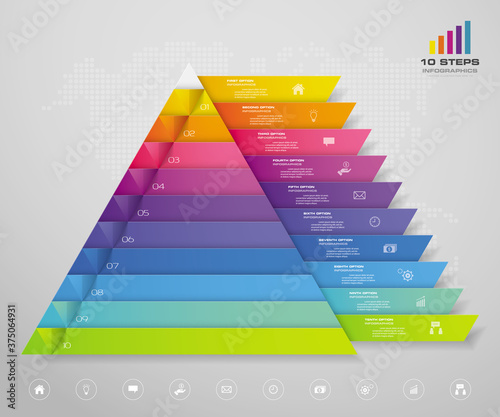 10 steps pyramid with free space for text on each level. infographics, presentations or advertising. EPS10.	