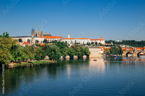 Prague castle district with Vltava river in Prague, Czech Republic