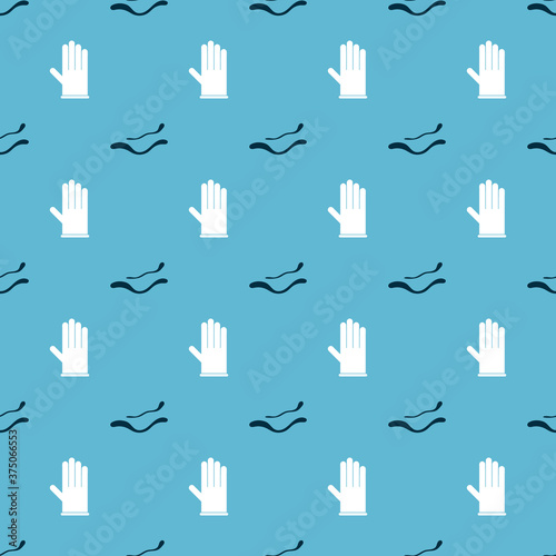 Set Ebola virus disease and Medical rubber gloves on seamless pattern. Vector.