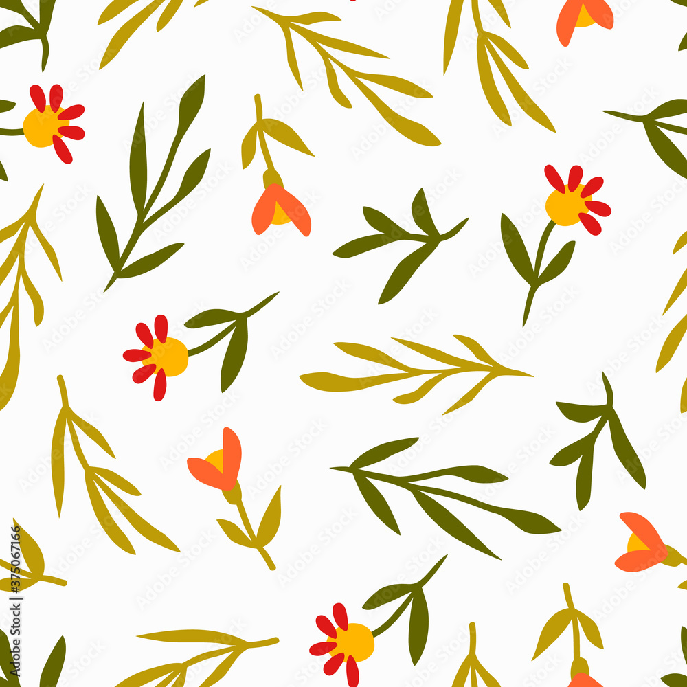 Vector endless illustration with flowers and leaves. Seamless floral pattern for wallpaper, wrapping paper, textile Vector endless illustration with flowers and leaves. Seamless floral pattern for wallpaper, wrapping paper, textile