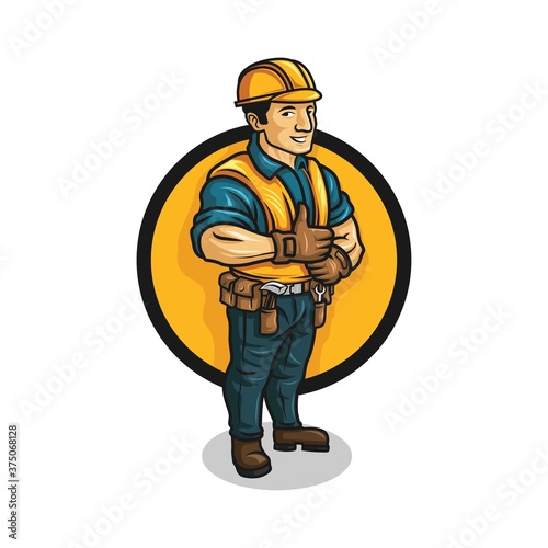 Cartoon contractor character mascot logo. Vector illustration