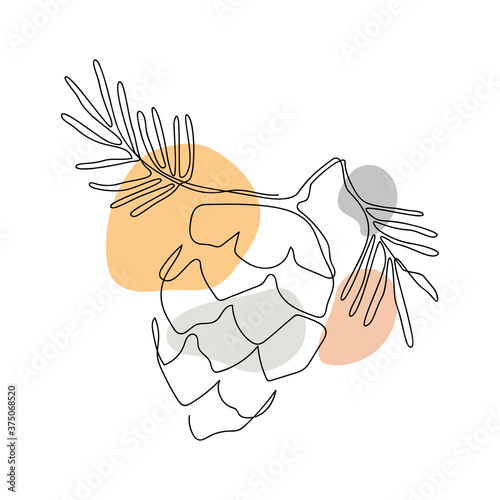 Winter and autumn Pine cones icon Line art. Abstract minimal design for home art deco, cover, prints, floral wall art, Home decor picture, fabric and wallpaper. Vector illustration