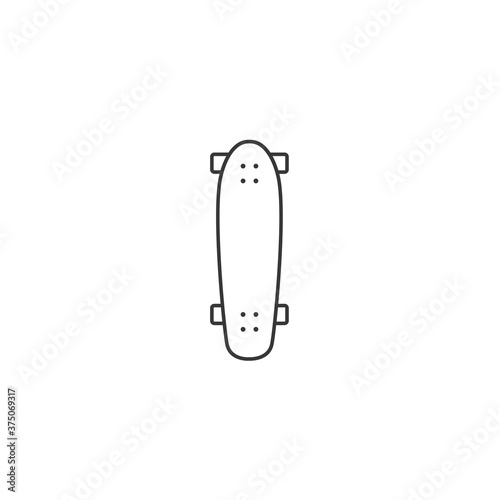 Cruiser skateboard thin line icon in minimal design on isolated white background. Skate board vector outline sign, symbol, emblem, element, object, pictogram.