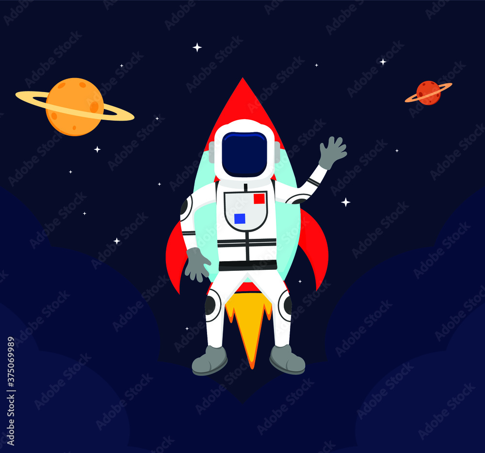 Astronaut fly in Outer Space Flat design
