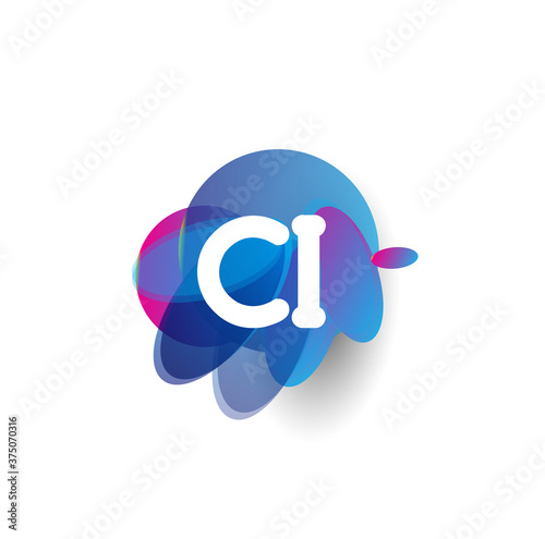 Letter CI logo with colorful splash background, letter combination logo design for creative industry, web, business and company.