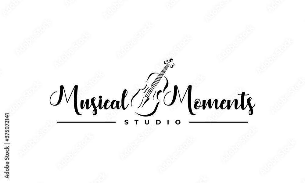 illustration vector graphic of simple, classic, abstract mark for music studio, violin instrument logo design