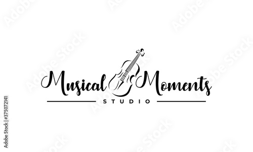 illustration vector graphic of simple, classic, abstract mark for music studio, violin instrument logo design