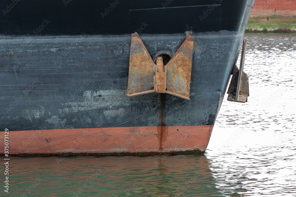 bow of a seagoing vessel with anchor bow of a seagoing vessel with anchor