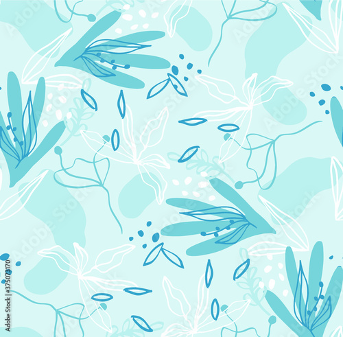 Abstract Geometric Shapes Leaves and Dots Seamless Upholstery Vector Pattern Isolated Background 