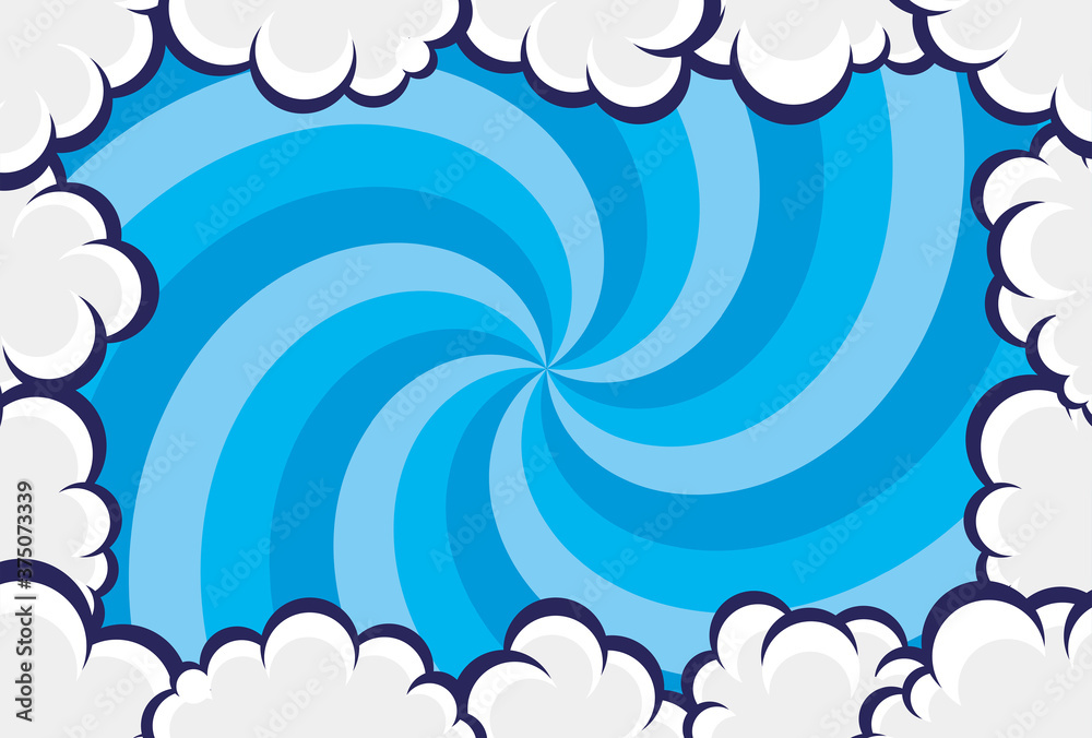 コミックアート風の雲と空と集中線の背景素材