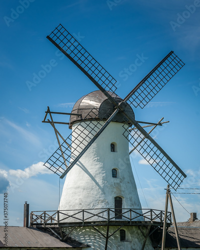 Close up of windmill. View of Puraviku windmill. Estonia.