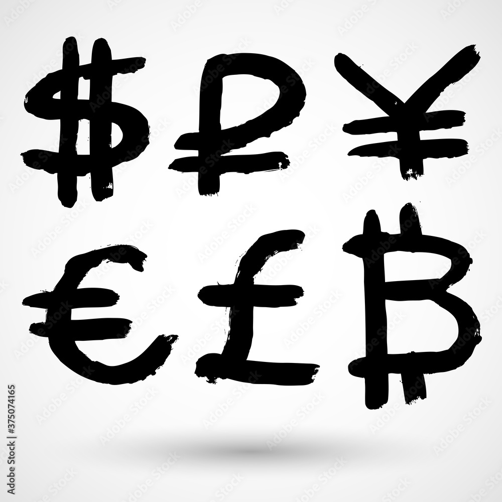 Euro Dollar Yen Bitcoin Rubel Pound grunge currencies symbols Euro Dollar Yen Bitcoin Rubel Pound grunge currencies symbols