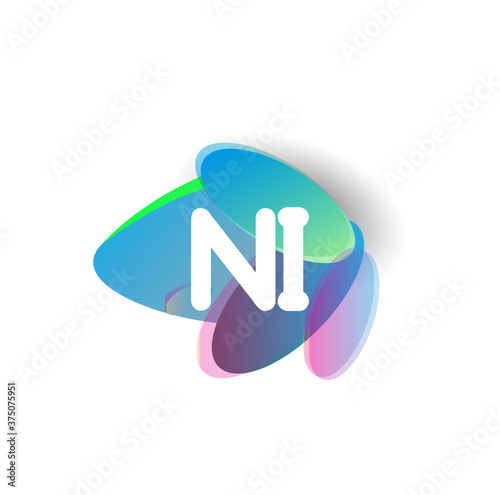 Letter NI logo with colorful splash background, letter combination logo design for creative industry, web, business and company.