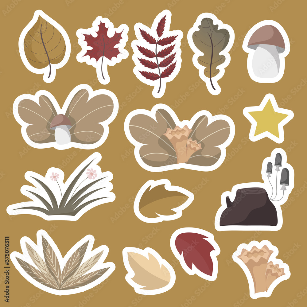 Sticker pack with cartoon autumn elements. Sticker pack with cartoon autumn elements.