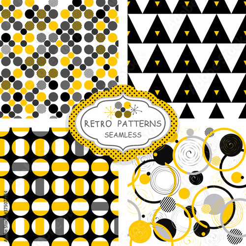 Set of Retro seamless pattern from the 50s and 60s. Seamless abstract Vintage background in sixties style. Vector illustration