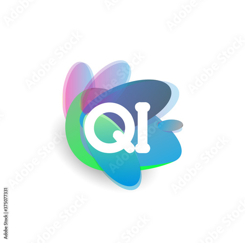 Letter QI logo with colorful splash background, letter combination logo design for creative industry, web, business and company.