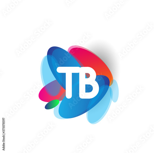 Letter TB logo with colorful splash background, letter combination logo design for creative industry, web, business and company.