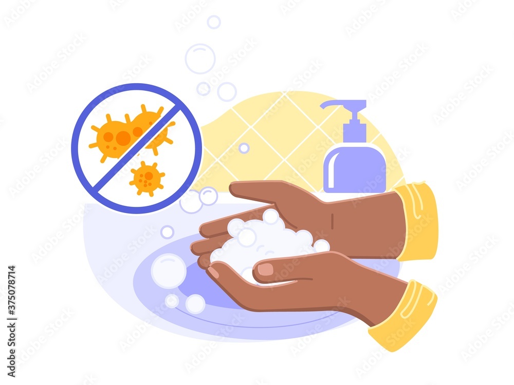Black or brown person washing hands in sink carefully and with soap foam from dispenser close up. Everyday hygiene essentials. Safety during COVID-19 pandemia. Coronavirus and infections prevention. Black or brown person washing hands in sink carefully and with soap foam from dispenser close up. Everyday hygiene essentials. Safety during COVID-19 pandemia. Coronavirus and infections prevention.