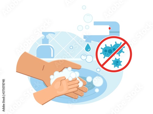 Person washing hands with the kid in sink carefully with lot of soap foam from dispenser close up. Everyday hygiene care. Safety during COVID-19 pandemia. Coronavirus and infections prevention.