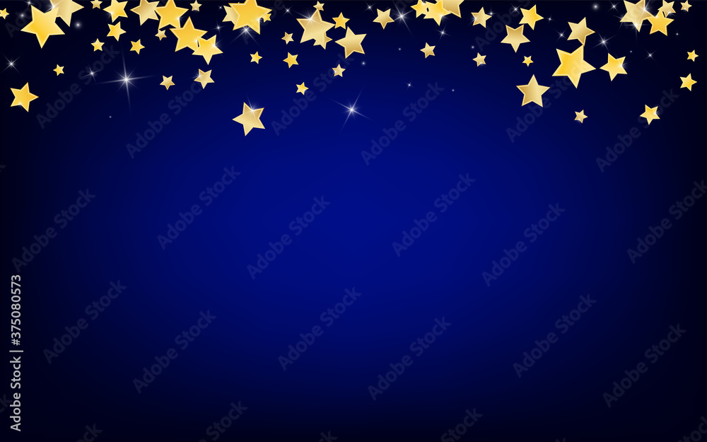 Gold Elegant Stars Vector Blue Background. Bright Gold Elegant Stars Vector Blue Background. Bright