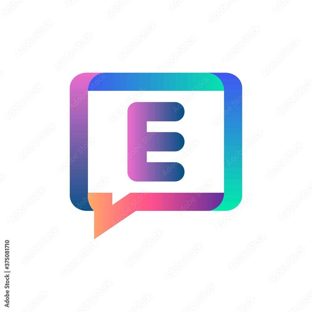 e letter colorful on rectangle chat icon logo. e chat logo minimalist template using modern and gradient style e letter colorful on rectangle chat icon logo. e chat logo minimalist template using modern and gradient style