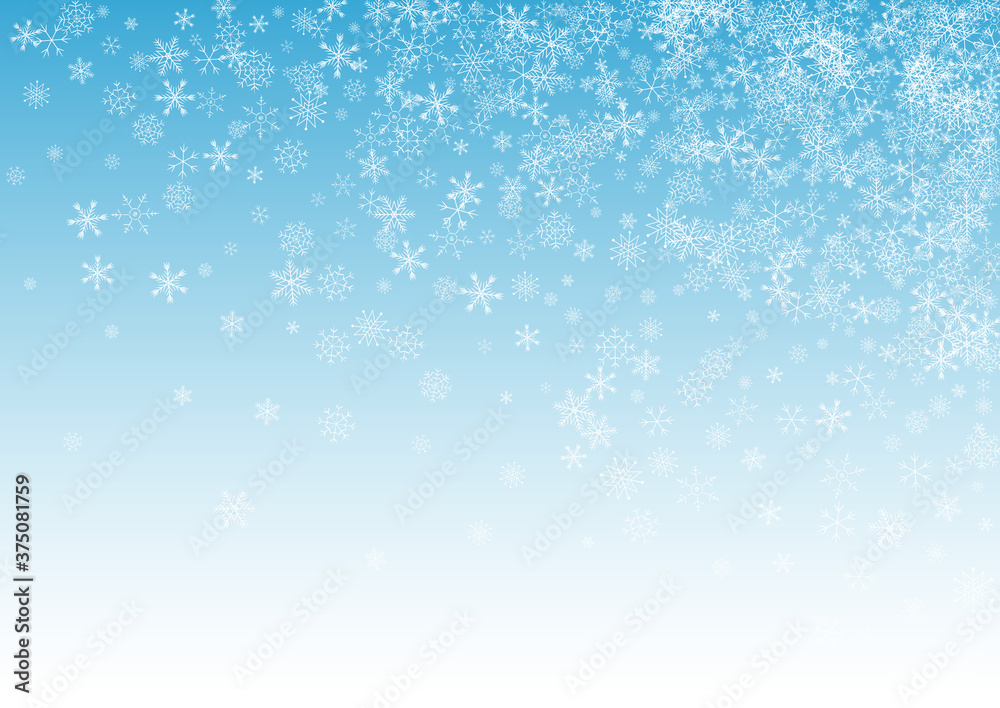 Gray Snowfall Vector Blue Background. Abstract 