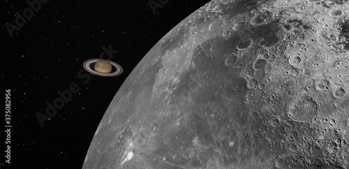 Saturn appears 1.2 billion km behind the Moon 