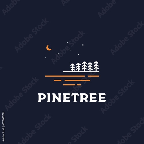 Pine tree night landscape badge logo design vector illustration