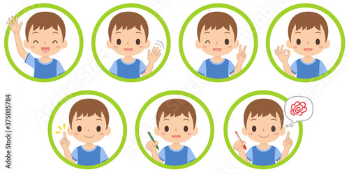 笑顔の男の子のアイコン　セット　子ども　イラスト