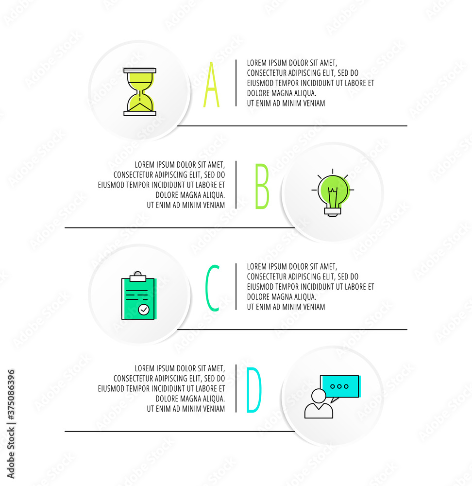 Infographics circles with 4 steps, icons. Flat line vector template. Can be used for four business, web, banner, workflow layout, flowchart, info graph, timeline, content, chart, processes diagram. Infographics circles with 4 steps, icons. Flat line vector template. Can be used for four business, web, banner, workflow layout, flowchart, info graph, timeline, content, chart, processes diagram.