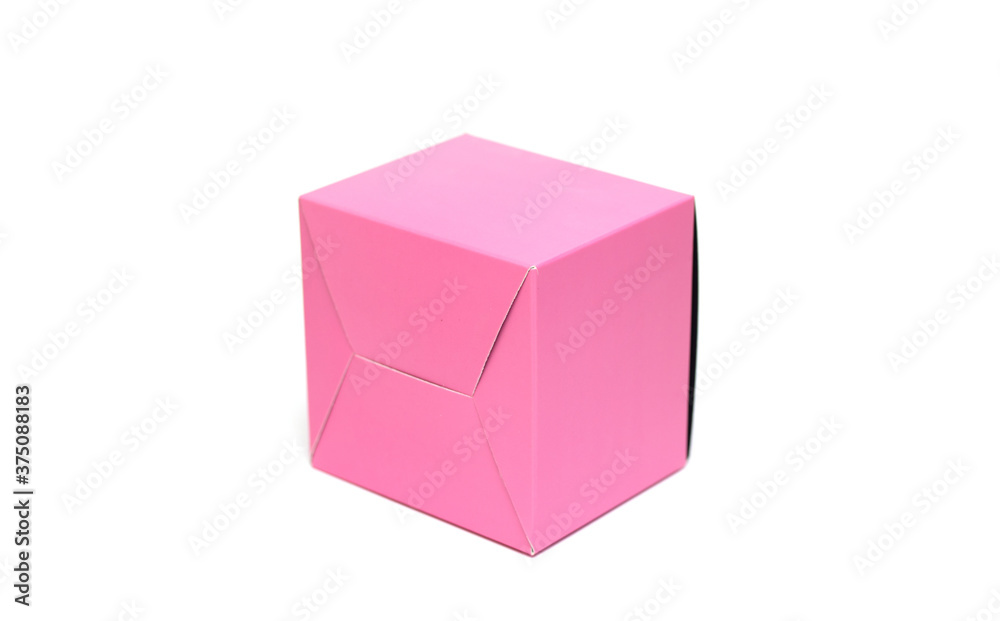 Pink paper square box on a white background. Pink paper square box on a white background.