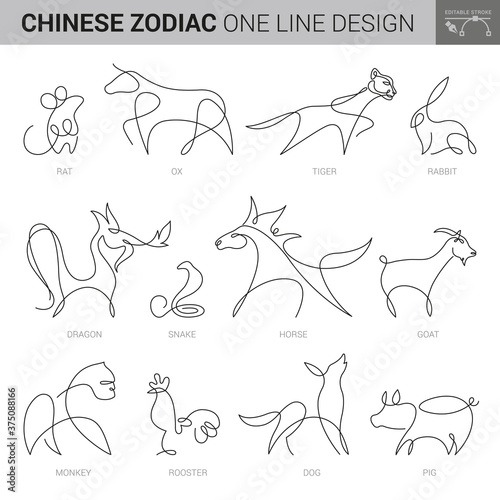 Zodiac animal vector icons of Chinese horoscope New Year symbols. Rat, dragon and dog, pig, tiger and rooster, horse, snake and monkey, ox, goat and rabbit signs, astrology and lunar calendar design