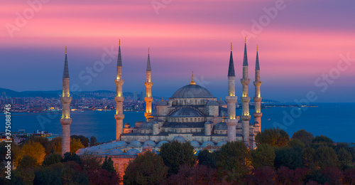 The Blue Mosque, (Sultanahmet) at red sunset - Istanbul, Turkey.