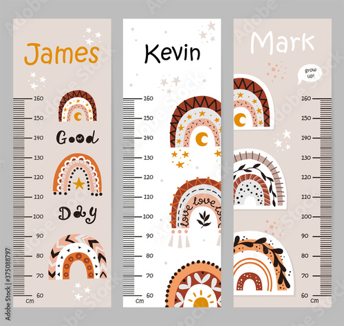 Kids height chart with boho rainbows