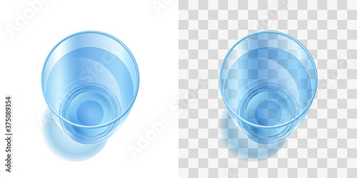 Glass of water on a transparent background. Top view.